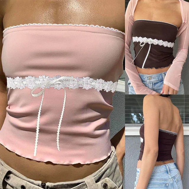 Top da donna rosa pizzo streetwear sexy senza maniche gilet stile crop