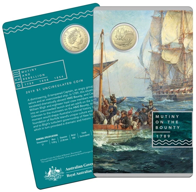 Australia: 2019 $1 Mutiny and the Rebellion - Mutiny On The Bounty in Mint Card