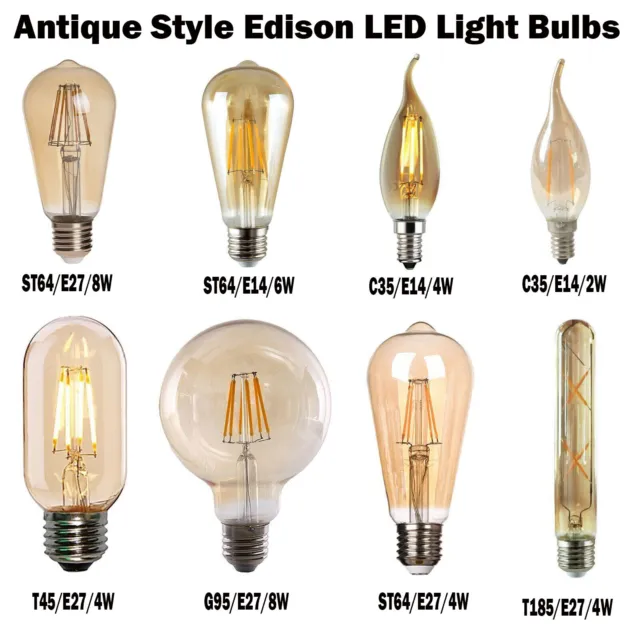 Antique Style Edison Vintage LED Light Bulbs A+ Industrial E27/E14 Lamp 2/4/6/8W