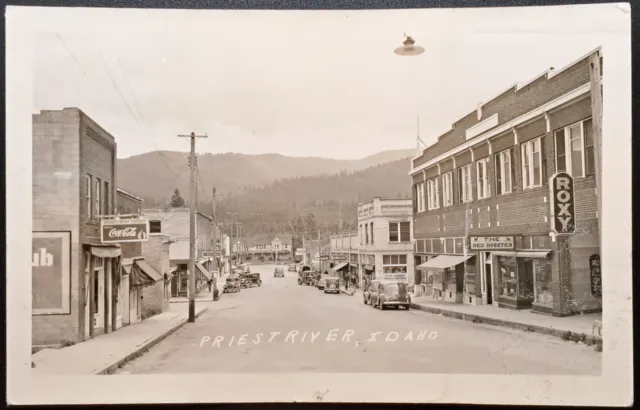 Vintage - Downtown in Priest River, Idaho - Postcard