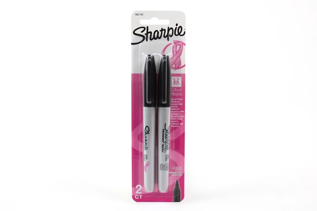 Sharpie 1801743 Permanent Fine-Point Markers, Black/Pink Ribbon, Piece Of 2