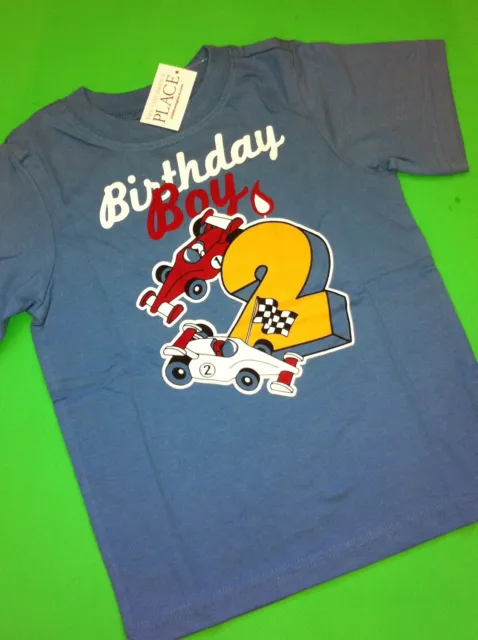 ~NEW~ 2nd Birthday 2 Years Baby Boys Graphic Shirt 2T Gift Blue SS Race Cars