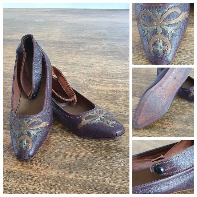 CHAUSSURES ANCIENNES 1900's de Collection en cuir et  broderie taille 30 .