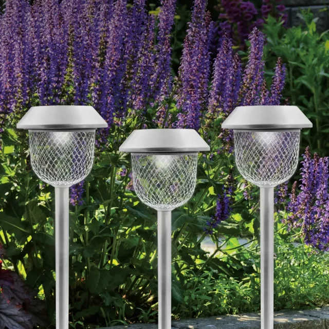 LED Garden Path Lights / Diamond Patterned Solar Powered / Pack of 6 / 36CM Tall