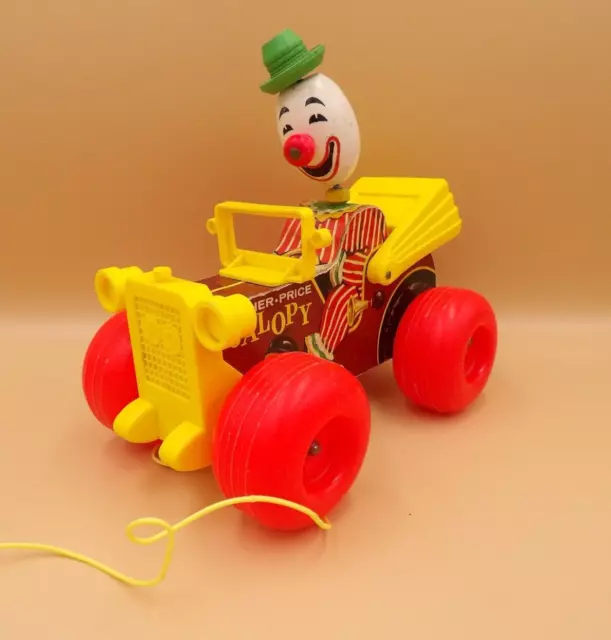 Fisher Price “Jolly Jalopy “ 1965 Vintage Circus Clown Car Wooden Pull Toy #724