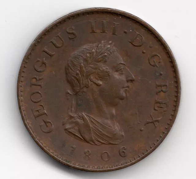 1806 Farthing, King George III Copper Coin. High Grade, Underlying Lustre