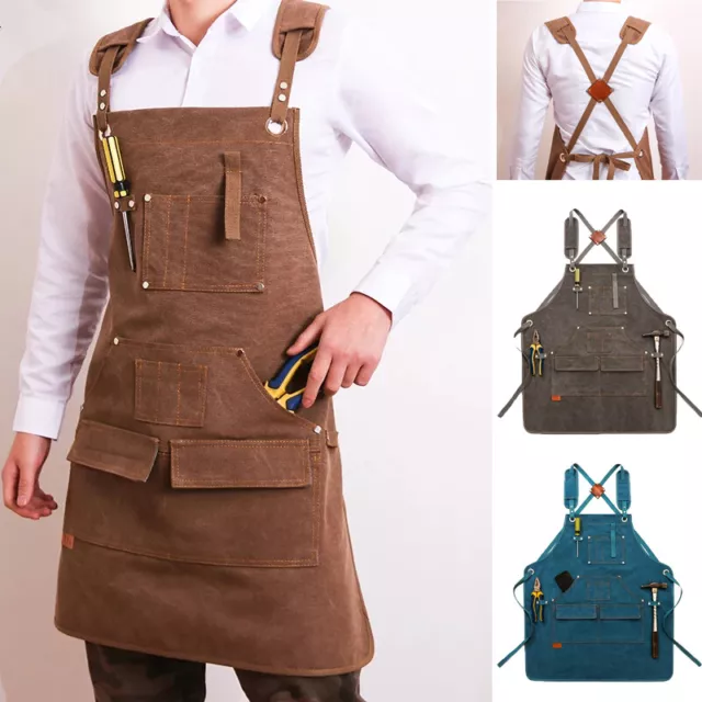 Waxed Canvas Tool Work Shop Apron Heavy Duty Woodworking Chef Workshop Unisex AU