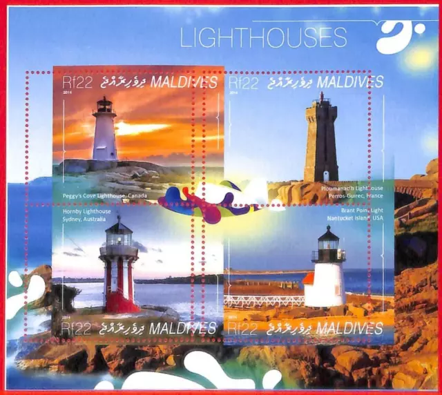 A4097 - MALDIVES - ERROR MISPERF. Miniature sheet: 2014, Lighthouses