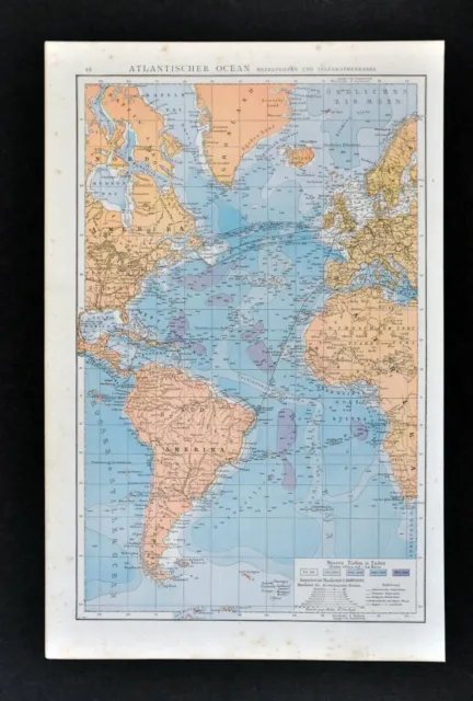 1881 Andrees Map Atlantic Ocean Telegraphs South North America Europe Africa