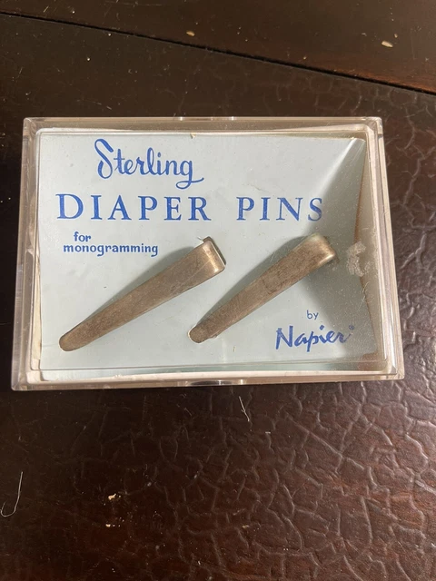 Alfileres de pañales vintage de plata esterlina en blanco, nuevos en caja