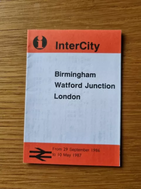 RARE British Rail InterCity Birmingham to London pocket timetable -1986/1987