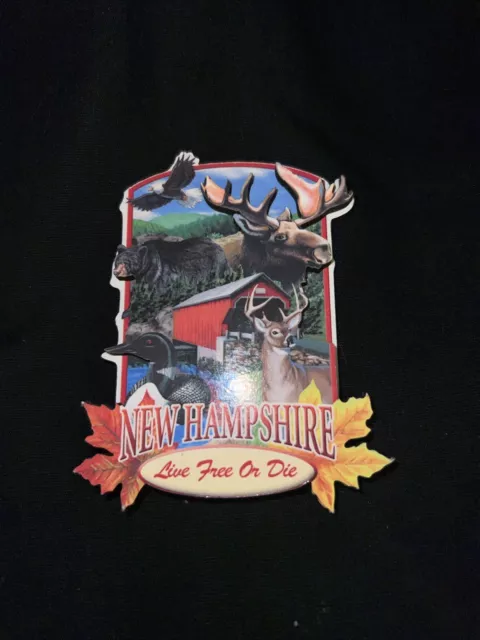 New Hampshire Wildlife Collage Wood 3D Magnet “ Live Free Or Die”