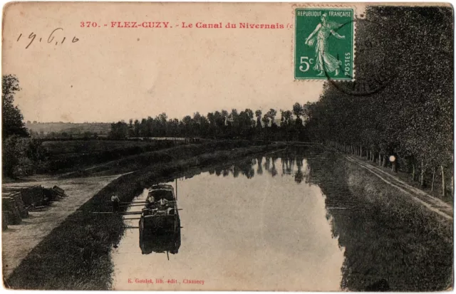 CPA 58 - FLEZ-CUZY (Nièvre) - 370. Le Canal du Nivernais (petite péniche)