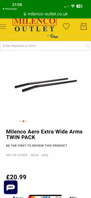 Milenco Aero Extra Wide Towing Mirror Arms TWIN PACK Black  Used