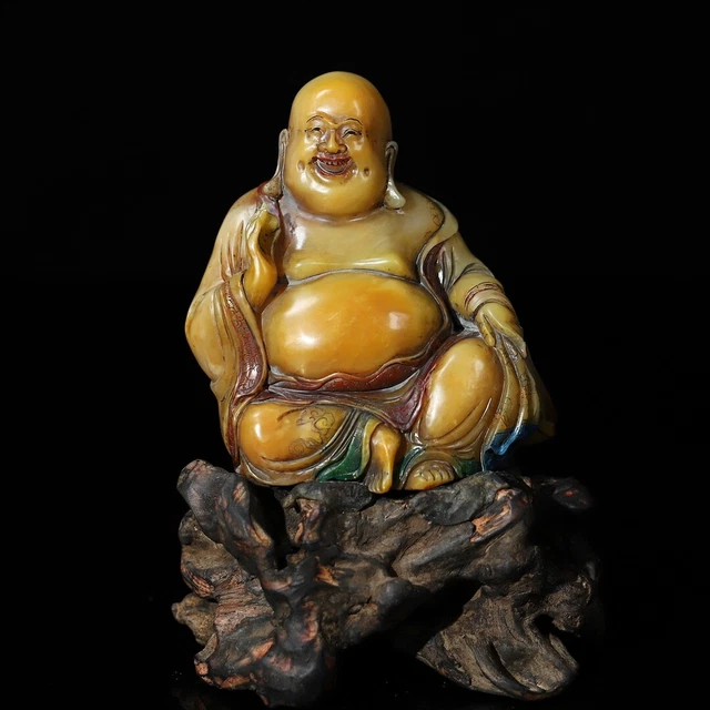 Chinese Exquisite Handmade Maitreya Buddha carving Shoushan Stone Statue
