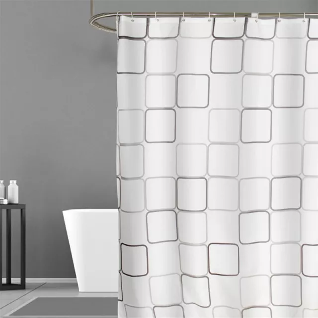 Square Shower Plaid Curtain With Hooks Waterproof Durable Bathroom Cover