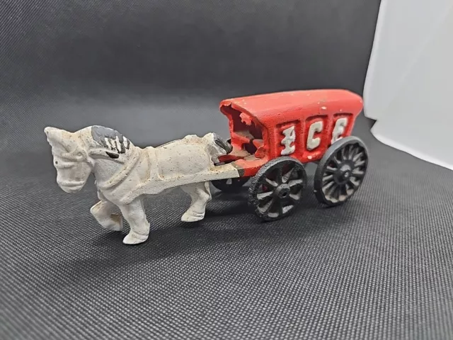 Reproduction Vintage Cast Iron Horse Drawn Red Ice Wagon Collectible Retro MCM