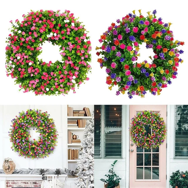 Sofisticata Corona a Primavera 35cm con Filo di Plastica Eucalipto e Fiore