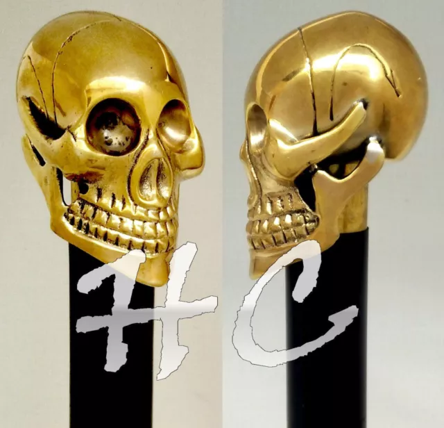 Solid Brass Men's Skull Head Black Walking Stick cane Victorian Wooden Cane 36"
