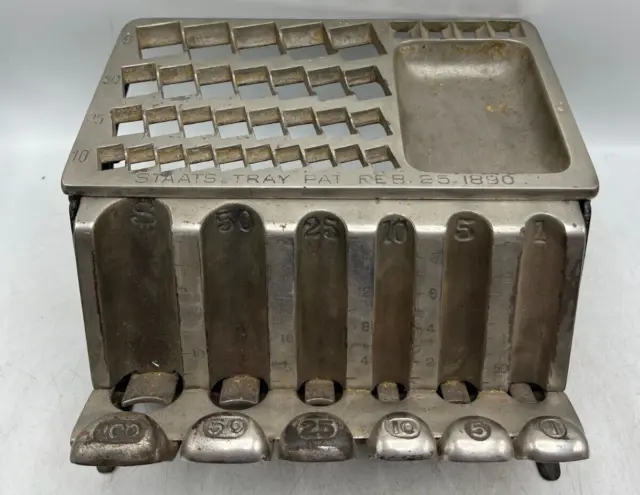 Pat 1890 Cast Staats Money Changer Coin Counter w/ Silver Dollar Slot & Tray
