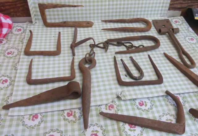 Sammlung alte Haken Einschlaghaken Eisen  💖Ringe Krampe Schmiedeeisen antik