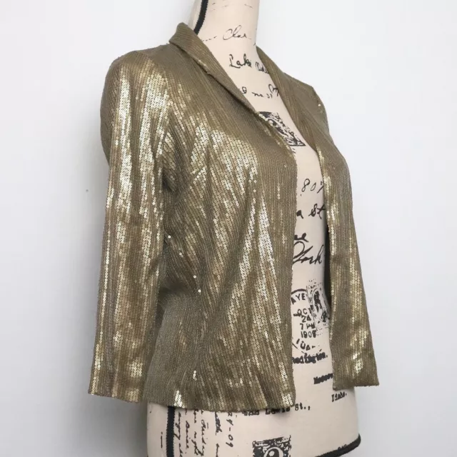 Michael Stars Women Size XS All Over Sequin Gold 3/4 Sleeve Open Collared Jacket