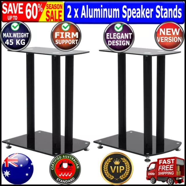 vidaXL 2x Aluminum Speaker Stands Black Safety Glass Support Holder Platform