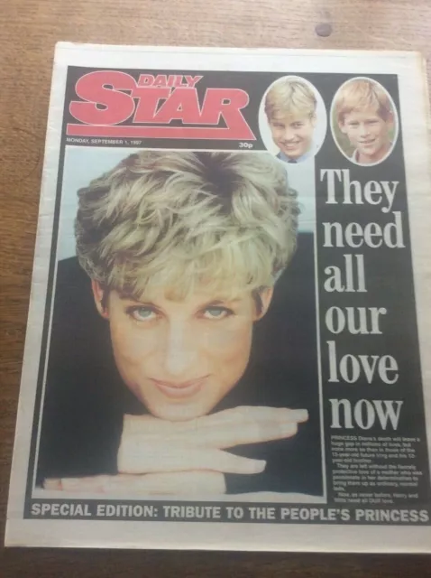 Daily Star Newspaper Death of Princess Diana Original 1997 Lady Diana Spencer