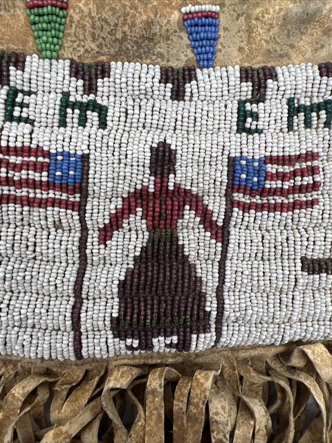 Antique Sioux beaded Pictorial Tobacco Bag Antique Sioux beaded Pictorial Tobacco Bag