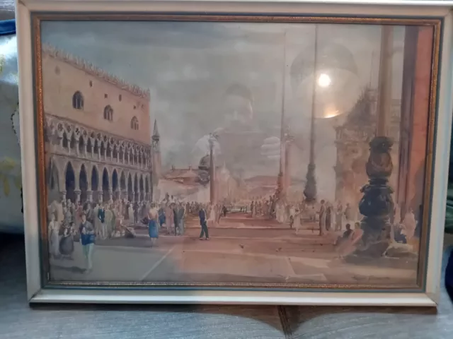 Original antik impressionistisches Venedig Aquarellgemälde, signiert