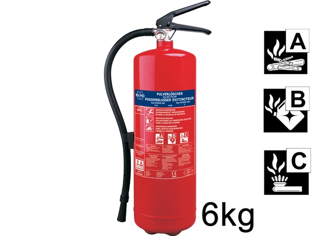 Estintore a polvere 6 kg, classe incendio A, B, C, manometro, supporto a parete