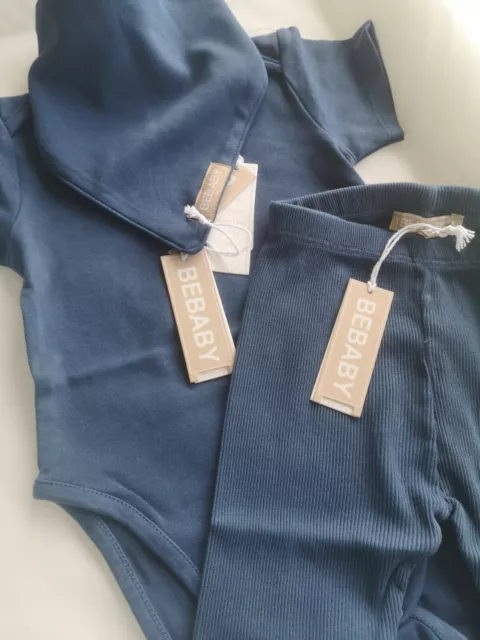 Bundle Co ord set Baby Clothes boy 9-12m blue cotton Leggings bodysuit bib