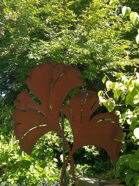 EDELROST GARTENSTECKER 2GINKGOBLÄTTER Rankstab Gartenstab Metall Rost ...