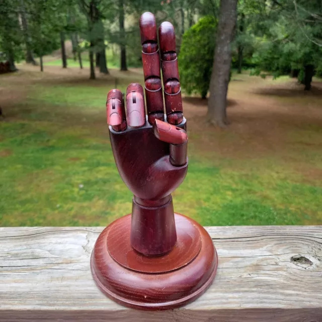 Vintage BERNSTEIN Hand Carved Swivel Wood 11" HAND FORM DISPLAY Jointed Fingers