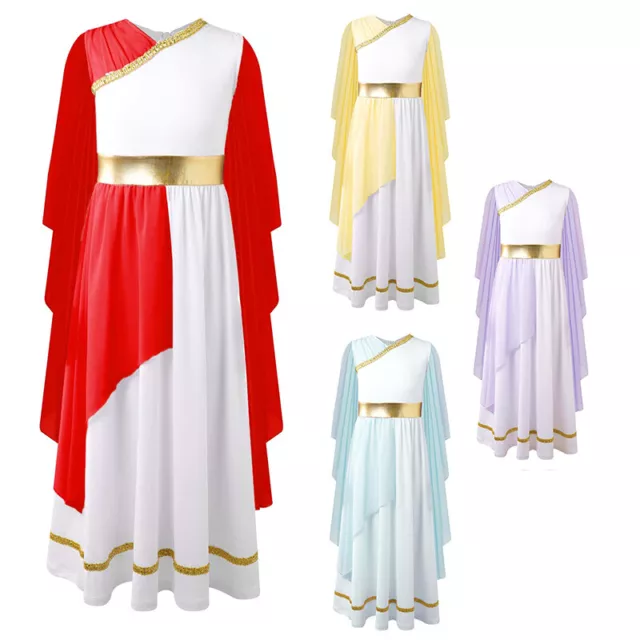 Kids Girls Flowy Tulle Dress Breathable Ancient Greek Toga Costume Christmas