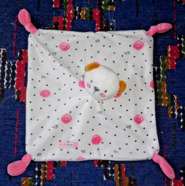 Mp/  Doudou Plat Gemo Ours Bisou Doux Blanc Rose Pois Coeur  Kom9