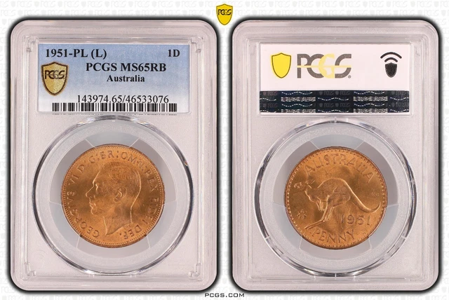 1951 PL (L) Penny 1d  Australia PCGS MS65RB GEM UNC #3768