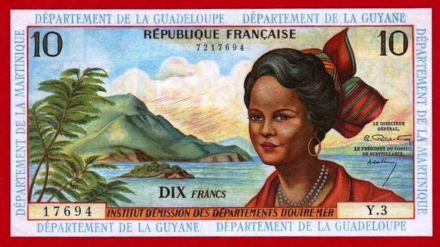 XF+, French Antilles Guyane, Guadeloupe, Martinique 10 Francs, ND(1964)