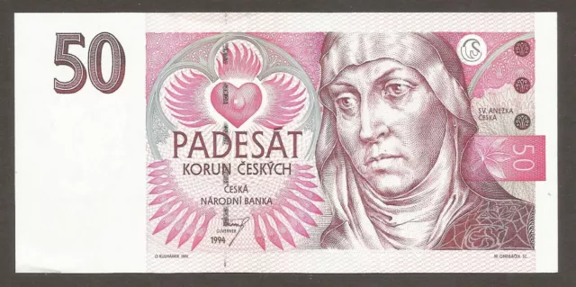 Czech Republic 50 Korun; 1994; UNC; P-11; L-B111a; Saint; Prefix: "B"