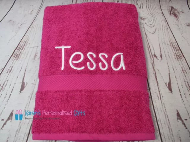 Personalised Towel, Kids Pink Swim/Bath Towel with Name (Choice of colours)