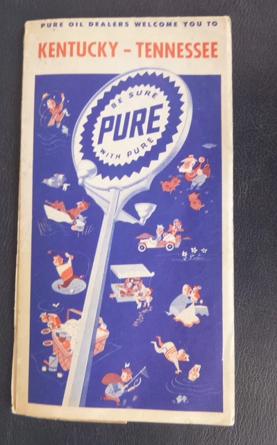 1953 Kentucky Tennessee  road map Pure  oil gas