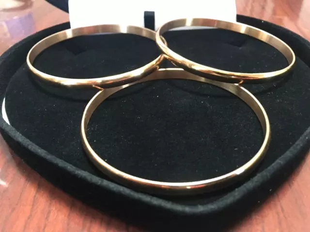 Womens 14K & Sts Rose  Gold Cuff Bangle Bracelet Set Of 3 Sz 7 Inch  + Bonus!