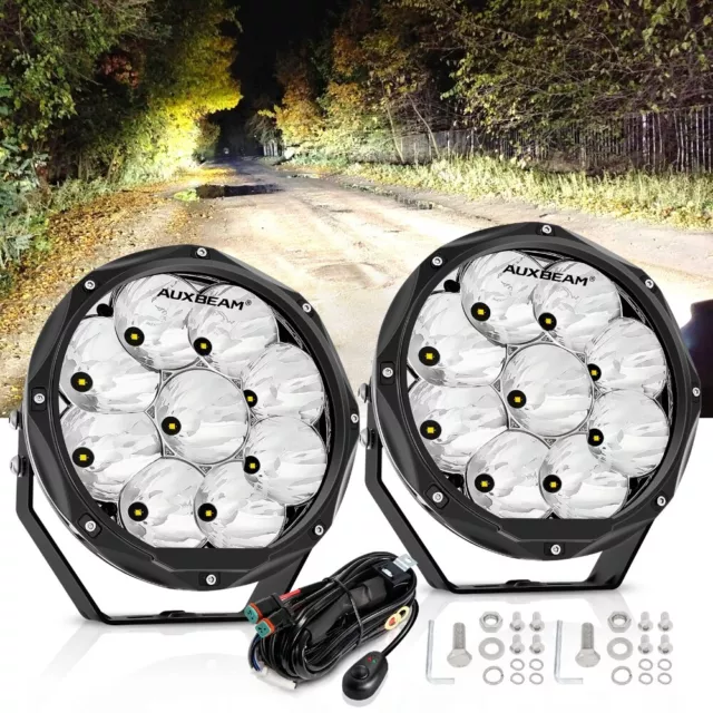 AUXBEAM 7" Round LED Work Lights Pods SPOT Driving Fog Lamps for Polaris RZR ATV