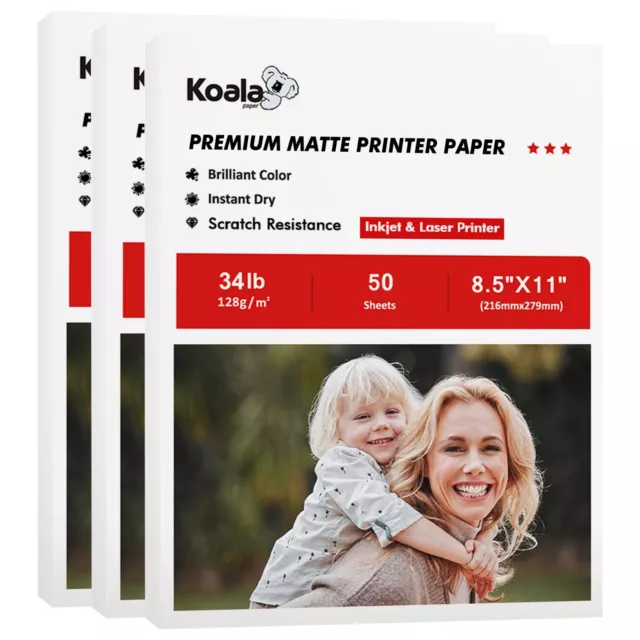 300 Sheets Koala Printer Photo Paper Matte 8.5x11 Thin for Inkjet HP Epson Canon