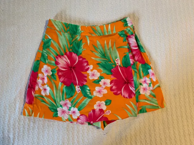 Vintage 90s Cache Skort Skirt Shorts Hot Pants Y2K Tropical Flower