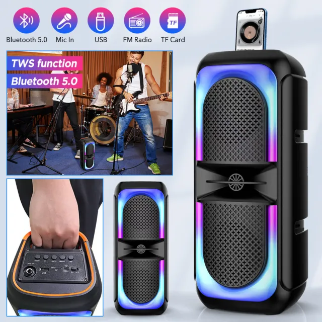 Tragbarer Kabelloser Bluetooth 5.0 Lautsprecher Subwoofer Musikbox mit Mikrofon