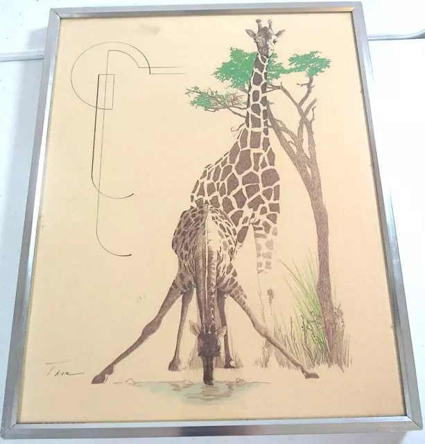 Giraffe Print By William Tara Art Deco Room Wall Decor Anodized Aluminum Frame