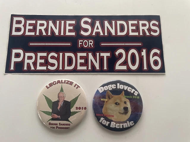 Bernie Sanders Bumper Sticker And 2 Buttons From The 2016 Campaign