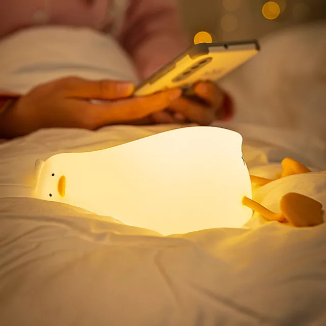 LED Night Light Soft Silicone Lie Flat Duck Dimmable USB Charging Bedside Lamp