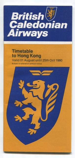 British Caledonian Hong Kong Timetable Summer 1980 Bcal